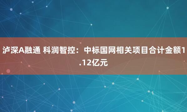 泸深A融通 科润智控：中标国网相关项目合计金额1.12亿元